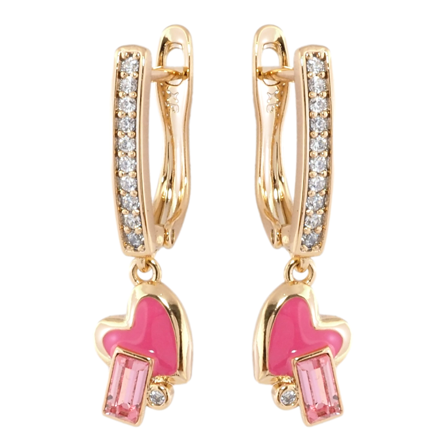 Сережки Xuping колір 18K з кристалами Swarovski англійський замок Сердечка з емаллю та кристалом Rose фото №1