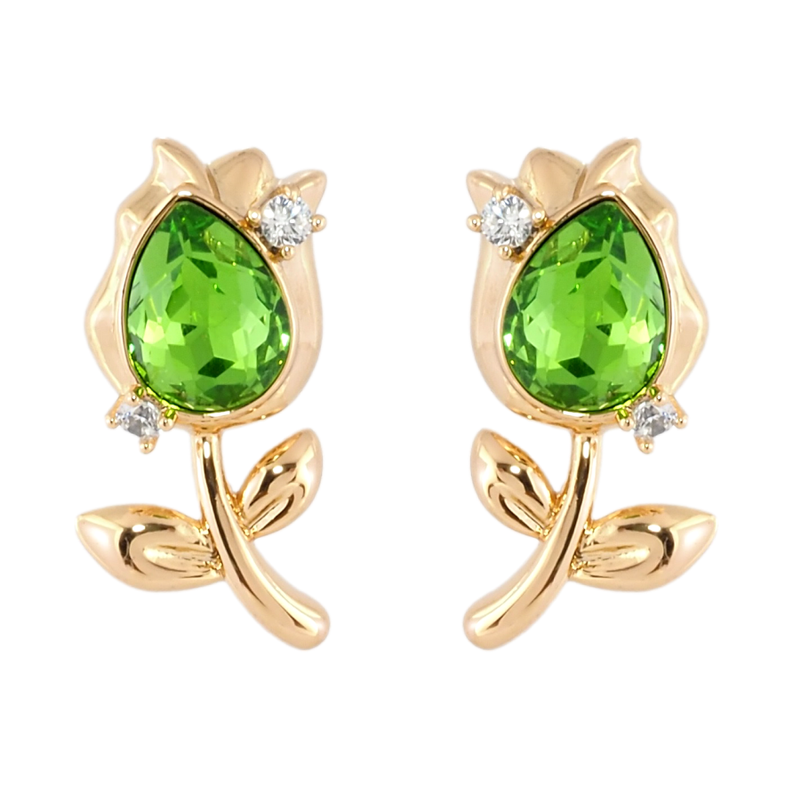 Сережки Xuping колір 18K з кристалами Swarovski пусети Квіточки з кристалами Peridot фото №1