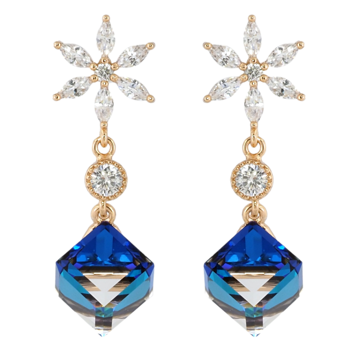 Сережки Xuping колір 18K з кристалами Swarovski пусети Кришталеві квіточки з кубиками Bermuda Blue фото №8 Сережки Xuping колір 18K з кристалами Swarovski пусети Кришталеві квіточки з кубиками Bermuda Blue фото №8