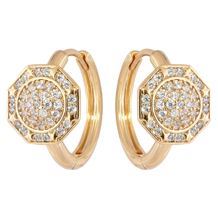 Сережки Xuping Позолота 18K колечка Восьмигранники з інкрустацією цирконієм фото №2