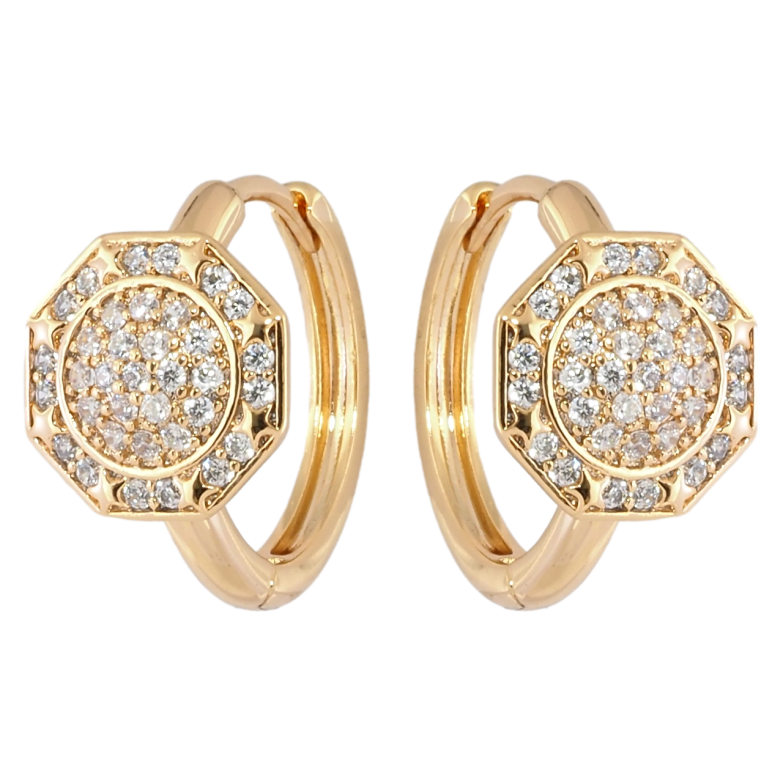 Сережки Xuping Позолота 18K колечка Восьмигранники з інкрустацією цирконієм фото №1