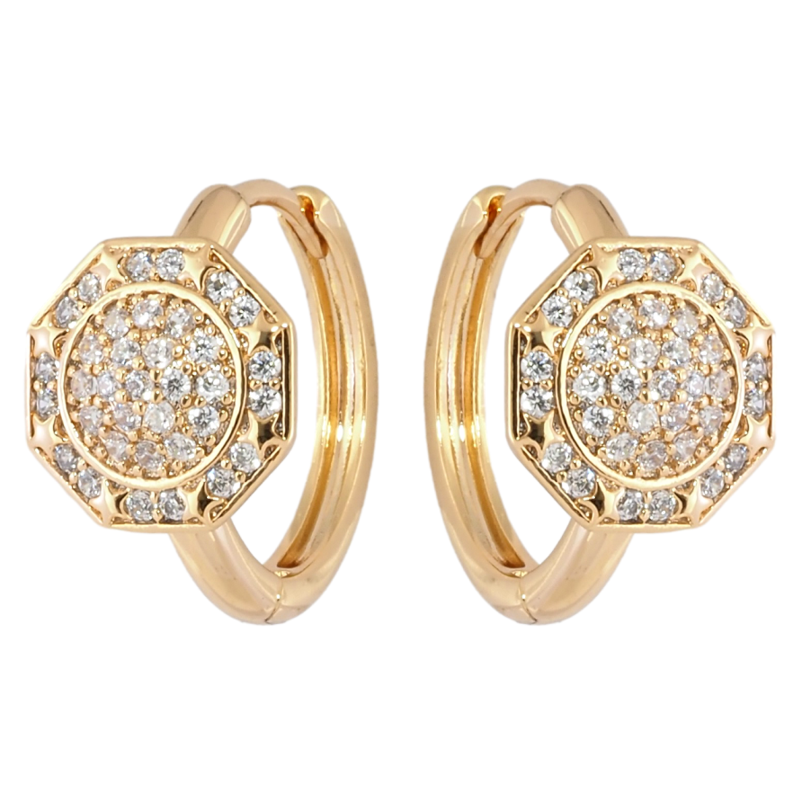 Сережки Xuping Позолота 18K колечка Восьмигранники з інкрустацією цирконієм фото №1 Сережки Xuping Позолота 18K колечка Восьмигранники з інкрустацією цирконієм фото №1