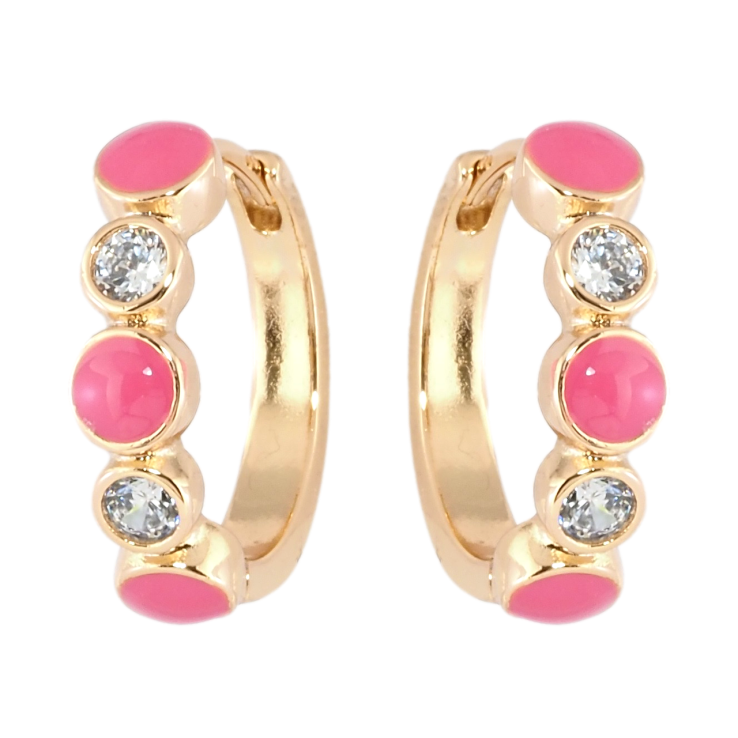 Сережки Xuping Позолота 18K колечка Візерунок з цирконієм і рожевою емаллю фото №2 Сережки Xuping Позолота 18K колечка Візерунок з цирконієм і рожевою емаллю фото №2