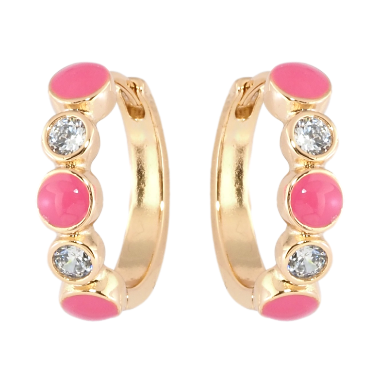 Сережки Xuping Позолота 18K колечка Візерунок з цирконієм і рожевою емаллю фото №1