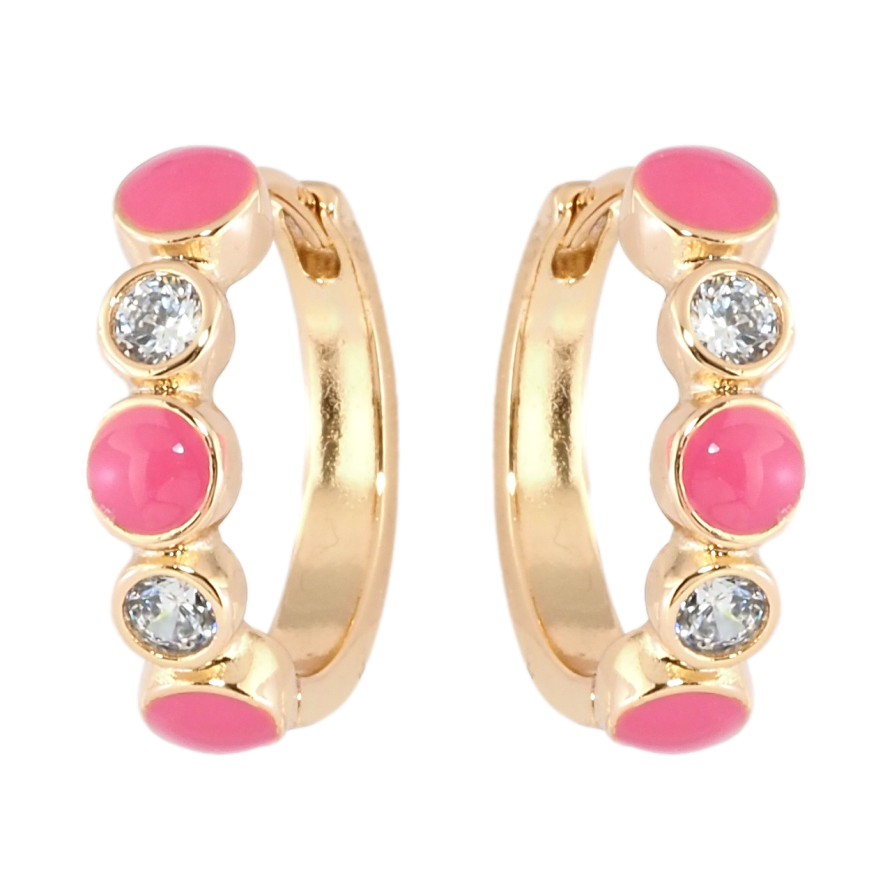 Сережки Xuping Позолота 18K колечка Візерунок з цирконієм і рожевою емаллю фото №1 Сережки Xuping Позолота 18K колечка Візерунок з цирконієм і рожевою емаллю фото №1