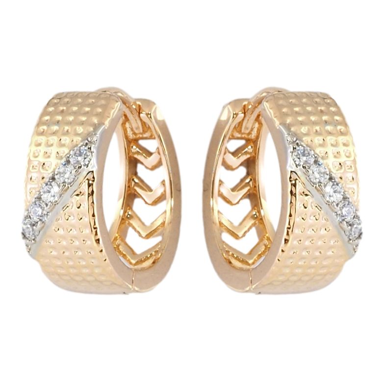 Серьги Xuping Позолота 18K + Родий колечки Узор с дорожками циркония фото №1 Серьги Xuping Позолота 18K + Родий колечки Узор с дорожками циркония фото №1