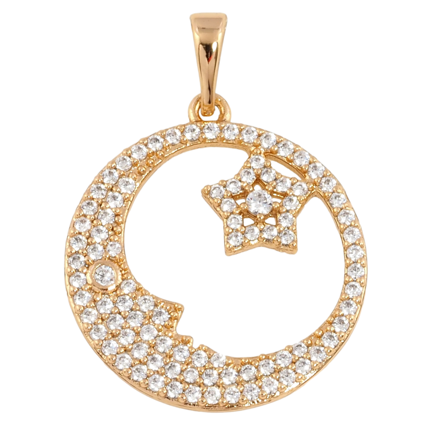 Кулон Xuping Позолота 18K Луна и звезда с инкрустацией цирконием для цепочки до 5мм фото №1