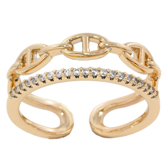 Кольцо Xuping Позолота 18K Узор цепочка с дорожкой циркония фото №1