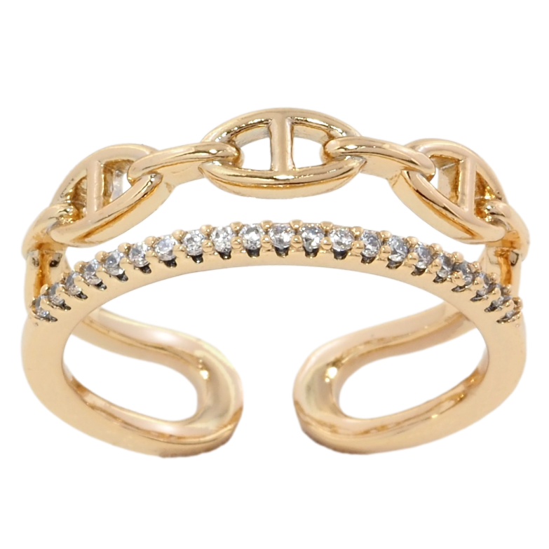 Кольцо Xuping Позолота 18K Узор цепочка с дорожкой циркония фото №1