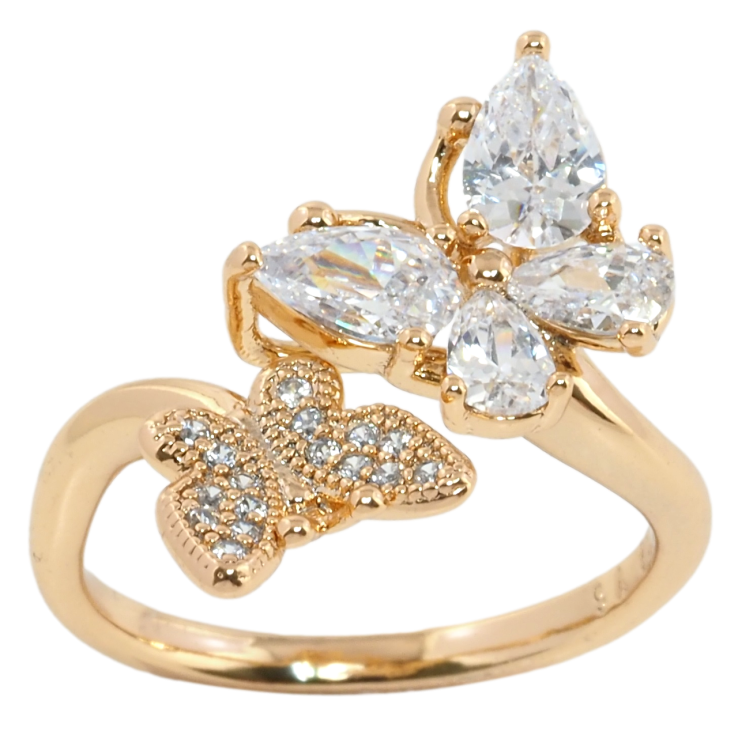 Кольцо Xuping Позолота 18K Бабочки с фианитами фото №6