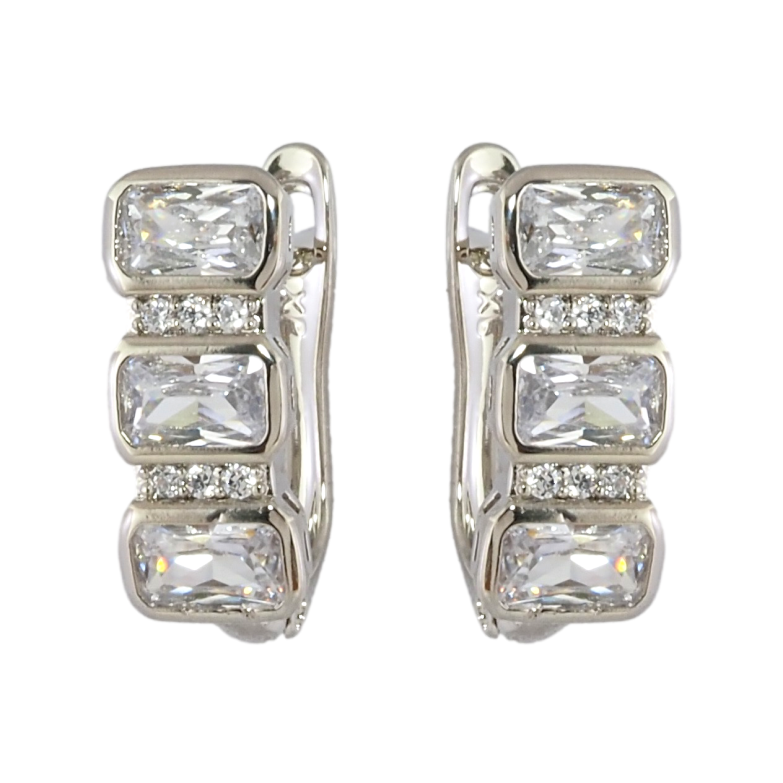 Серьги Xuping Родий английский замок Три фианита с цирконием фото №1 Серьги Xuping Родий английский замок Три фианита с цирконием фото №1