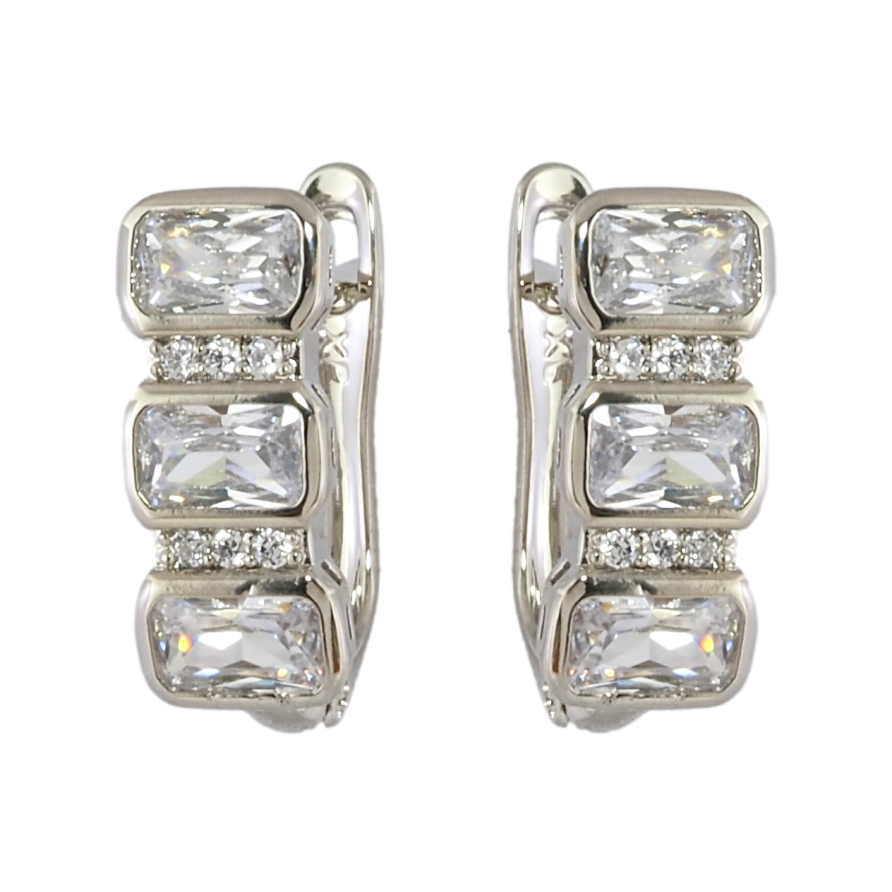 Серьги Xuping Родий английский замок Три фианита с цирконием фото №1 Серьги Xuping Родий английский замок Три фианита с цирконием фото №1