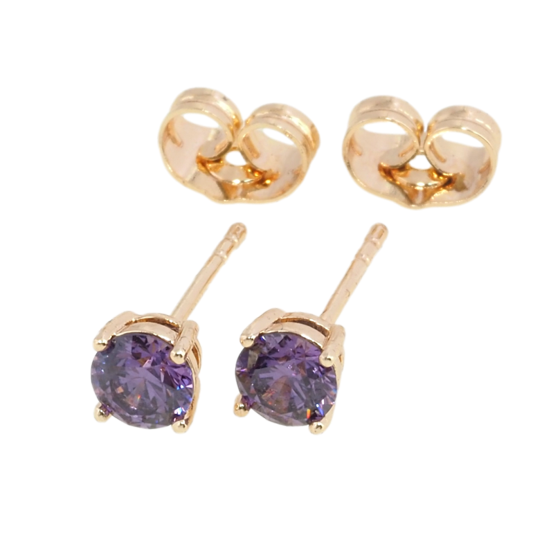 Сережки Xuping M&L Колір 18K пусети Бузкові фіаніти в 4-х крапановій оправі ø 5мм фото №1