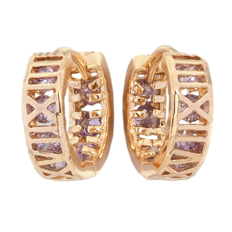 Сережки Xuping M&L Колір 18K колечка Римські цифри з бузковими кристалами фото №1