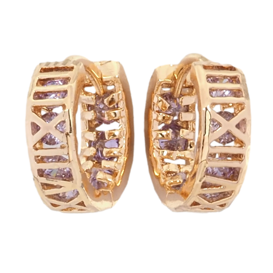 Сережки Xuping M&L Колір 18K колечка Римські цифри з бузковими кристалами фото №1