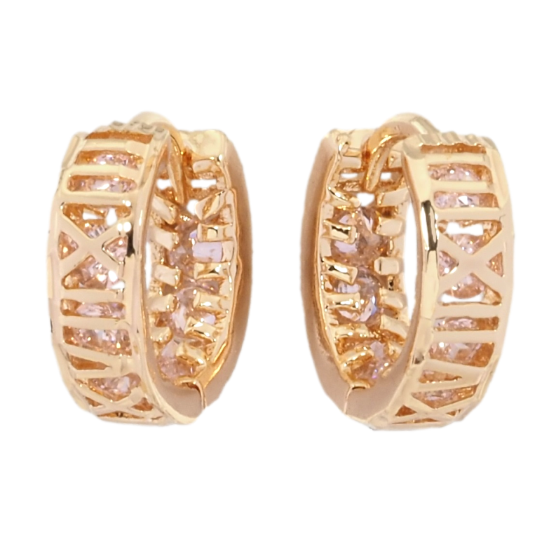 Сережки Xuping M&L Колір 18K колечка Римські цифри з рожевими кристалами фото №1