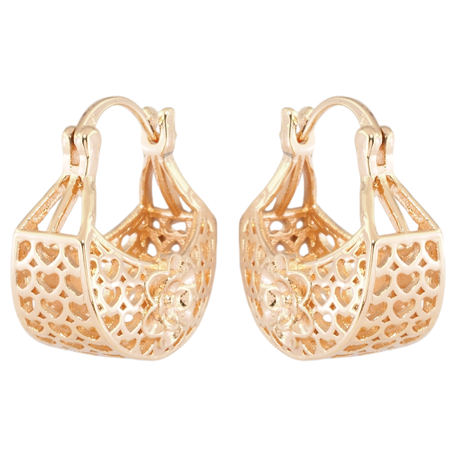 Сережки Xuping M&L Колір 18K замок-шпилька Кошики з різьбленим візерунком сердечка та квіточками фото №1