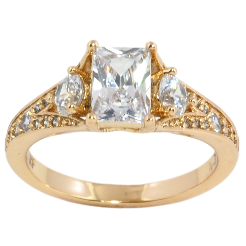 Кольцо Xuping Позолота 18K Три кристалла в оправе с цирконием фото №1