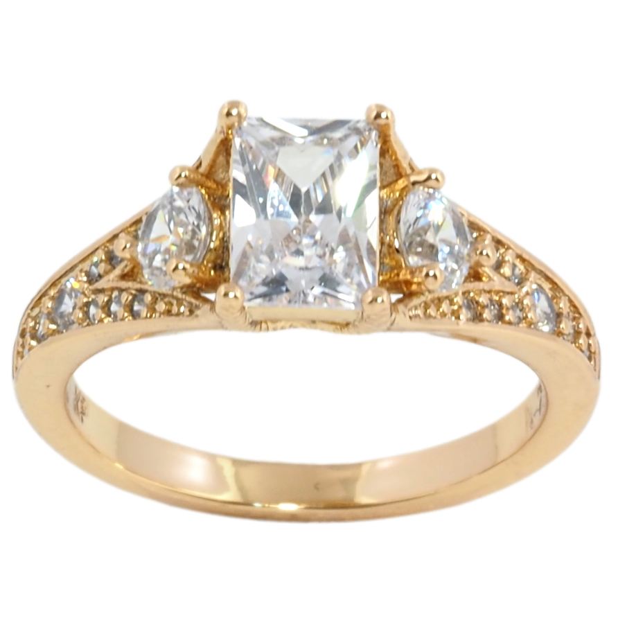 Каблучка Xuping Позолота 18K Три кристали в оправі з цирконієм фото №1 Каблучка Xuping Позолота 18K Три кристали в оправі з цирконієм фото №1