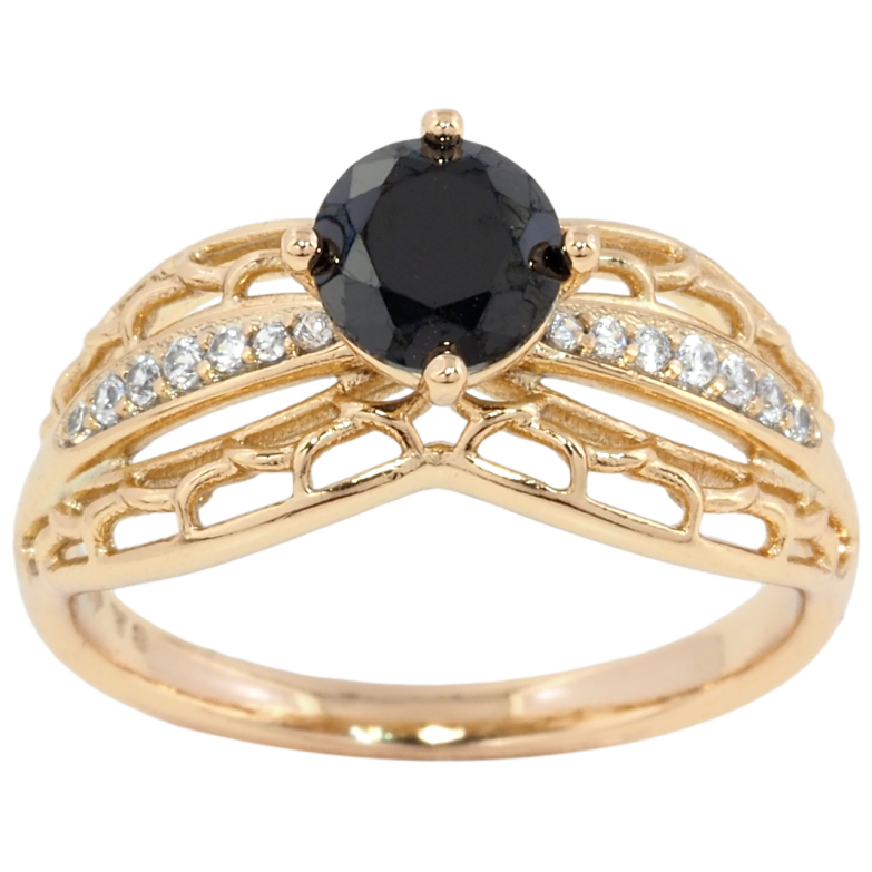 Каблучка Xuping Позолота 18K Різьблений візерунок з чорним фіанітом фото №1