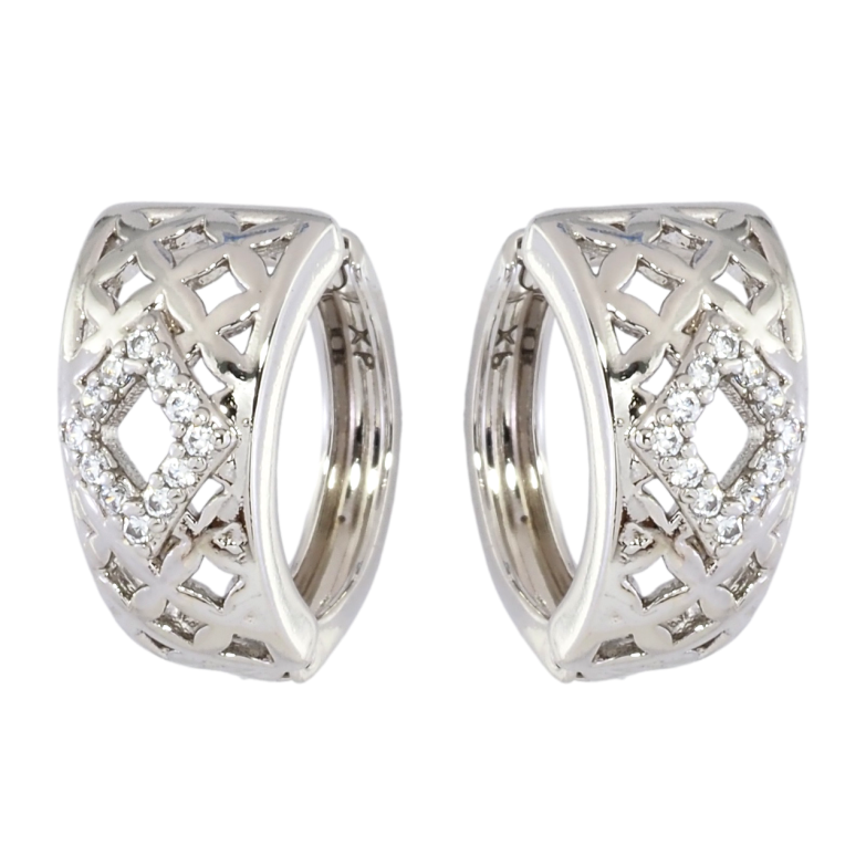 Серьги Xuping Родий колечки Резной ромбовый орнамент с цирконием фото №1 Серьги Xuping Родий колечки Резной ромбовый орнамент с цирконием фото №1