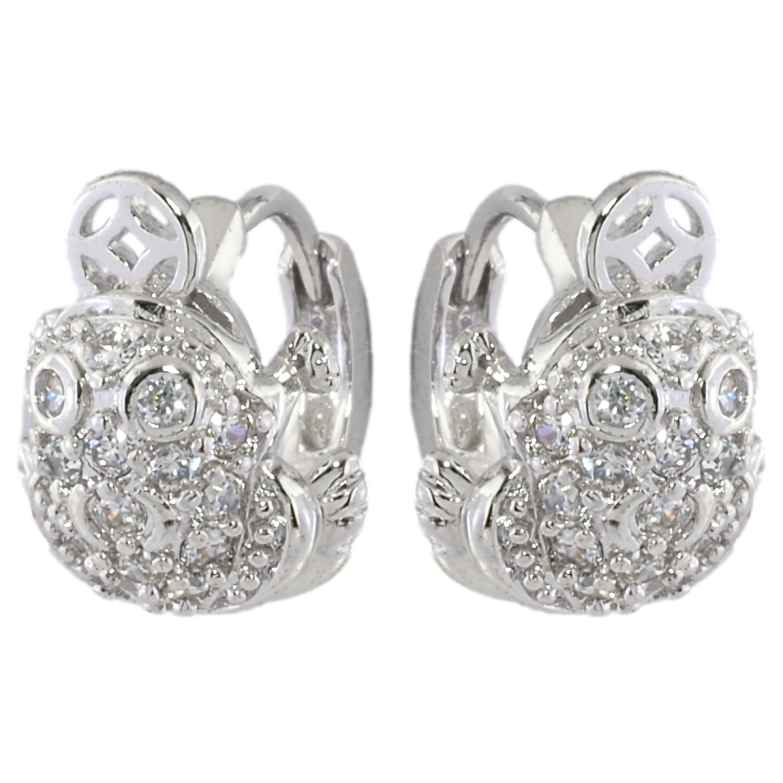 Серьги Xuping Родий колечки Денежная жаба с инкрустацией цирконием фото №1