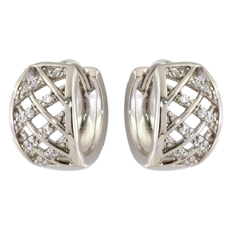 Серьги Xuping Родий колечки Решетчатый орнамент с цирконием фото №1