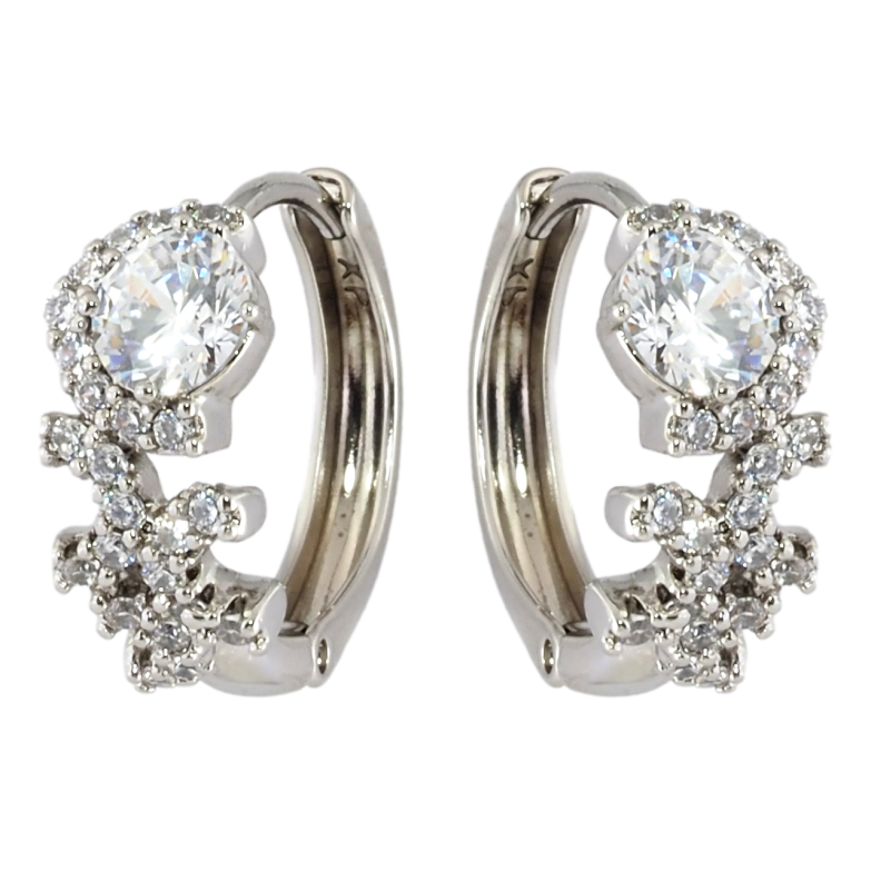 Серьги Xuping Родий колечки Узор с цирконием фото №1 Серьги Xuping Родий колечки Узор с цирконием фото №1