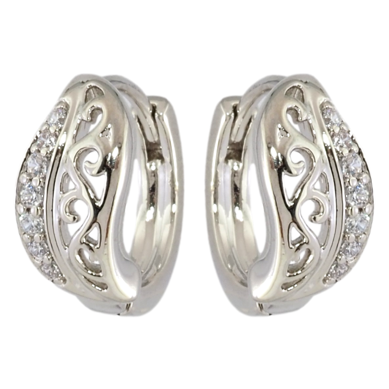 Сережки Xuping Родій колечка Різьблений візерунок з цирконієм фото №3 Сережки Xuping Родій колечка Різьблений візерунок з цирконієм фото №3