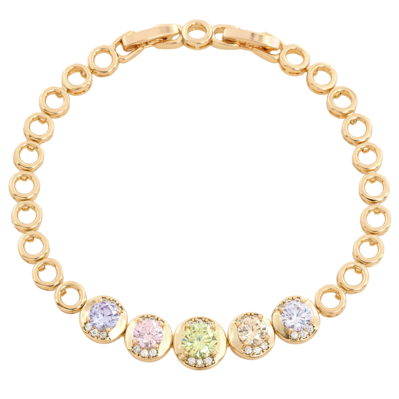 Браслет Xuping Позолота 18K Разноцветные фианиты в оправе с цирконием с доп.замком 17,19см х 5мм фото №1 Браслет Xuping Позолота 18K Разноцветные фианиты в оправе с цирконием с доп.замком 17,19см х 5мм фото №1