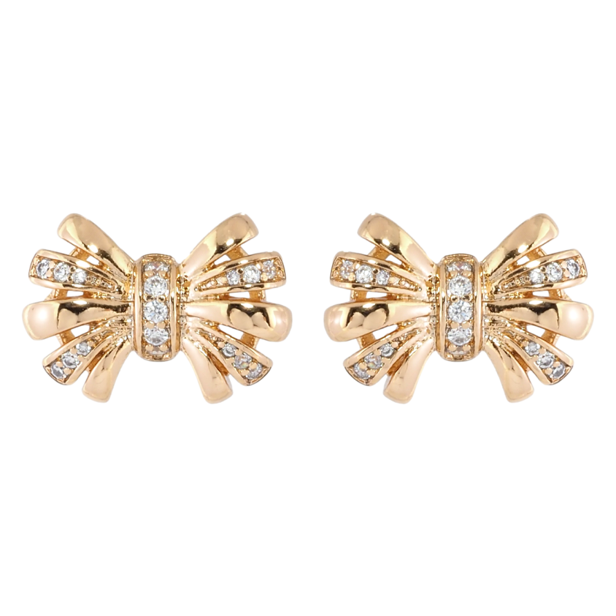 Серьги Xuping Позолота 18K пусеты Бантики с цирконием фото №1 Серьги Xuping Позолота 18K пусеты Бантики с цирконием фото №1
