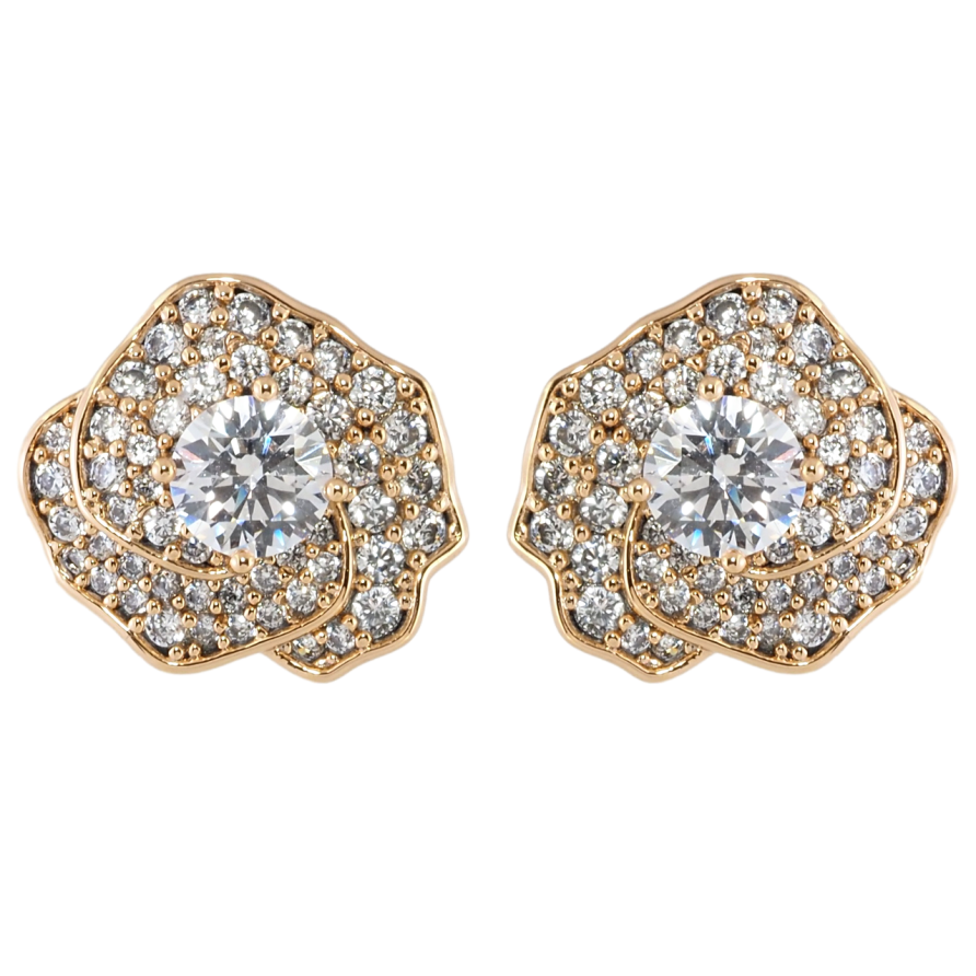 Серьги Xuping Позолота 18K пусеты Цветочки с инкрустацией цирконием фото №1