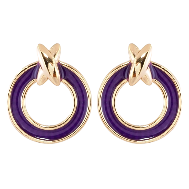 Сережки Xuping Позолота 18K пусети Колечка з фіолетовою емаллю фото №3