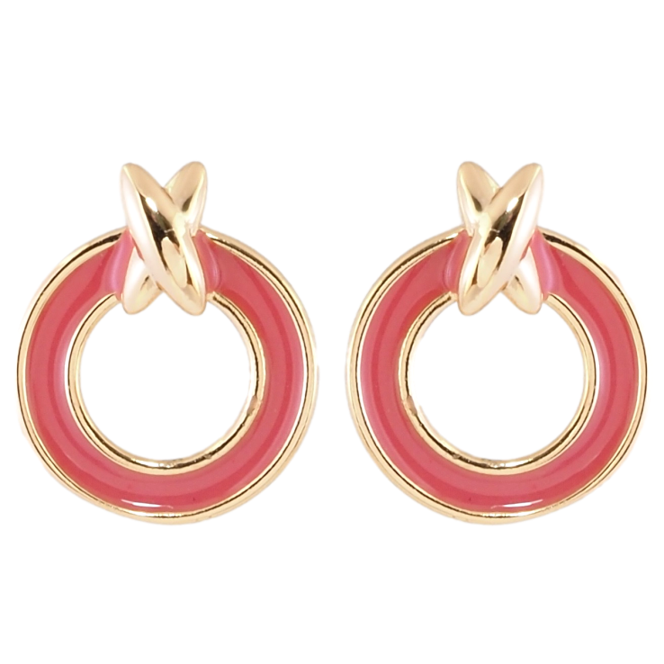 Серьги Xuping Позолота 18K пусеты Колечки с розовой эмалью фото №3 Серьги Xuping Позолота 18K пусеты Колечки с розовой эмалью фото №3