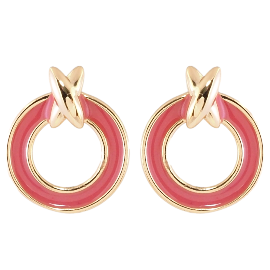 Серьги Xuping Позолота 18K пусеты Колечки с розовой эмалью фото №1