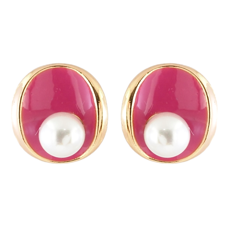 Серьги Xuping Позолота 18K пусеты Овалы с розовой эмалью и жемчужинами фото №1