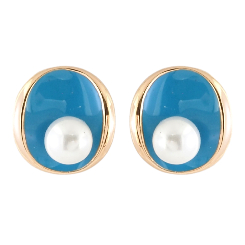 Сережки Xuping Позолота 18K пусети Овали з блакитною емаллю та перлинами фото №1