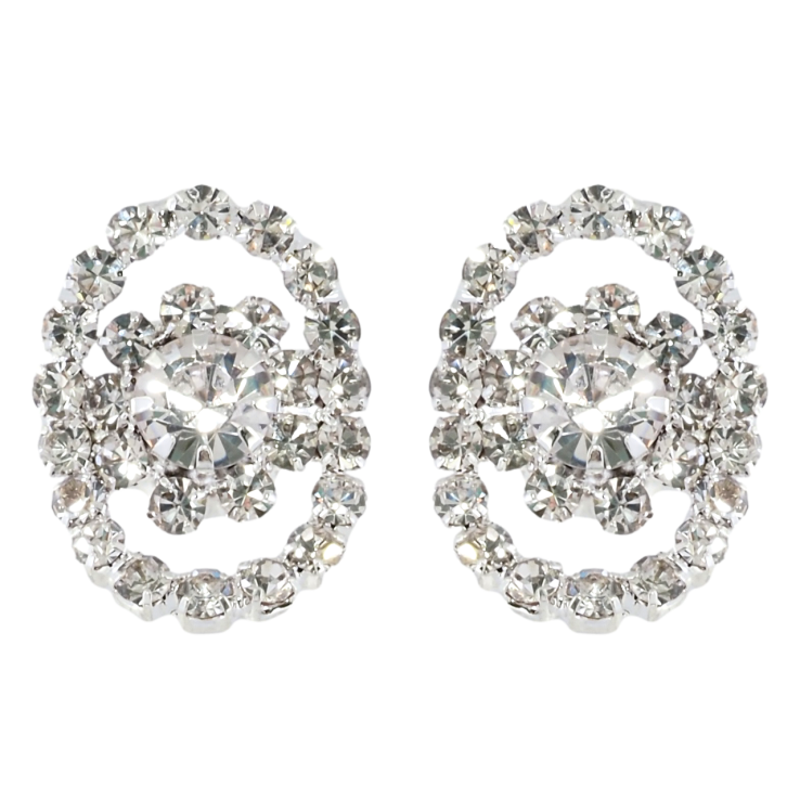 Серьги пусеты Овалы с цветочками из страз фото №24