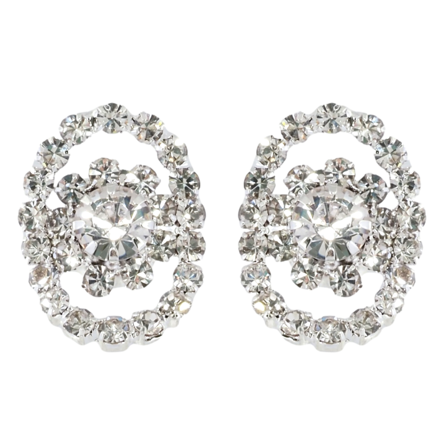 Серьги пусеты Овалы с цветочками из страз фото №1