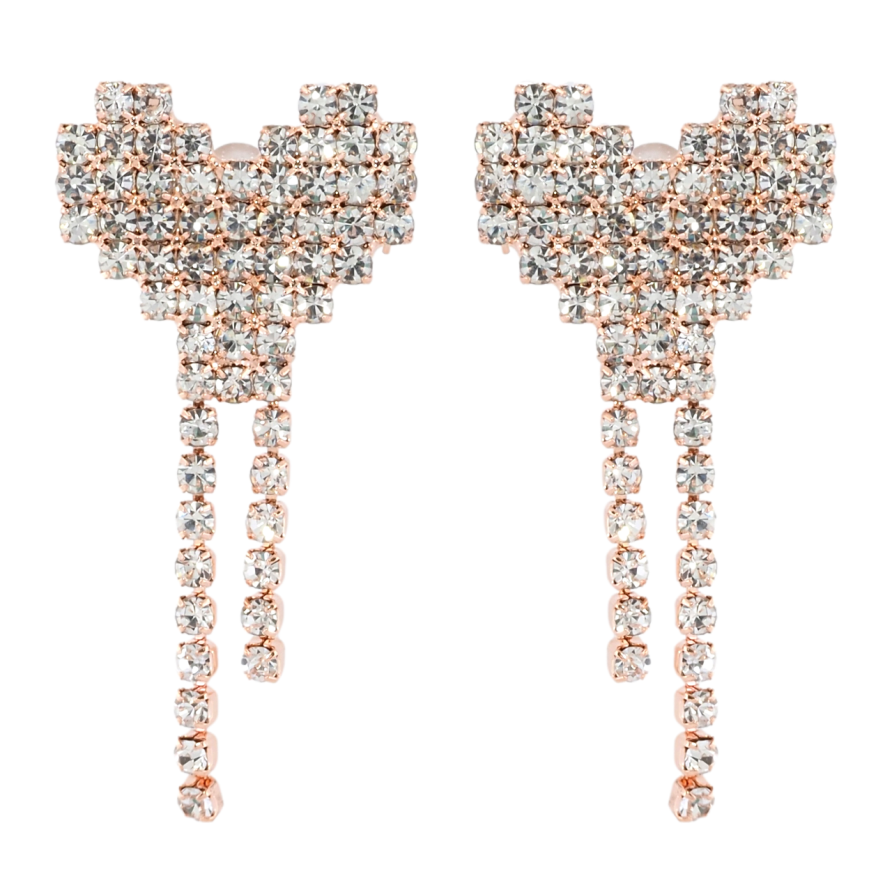 Сережки пусети Сердечки з інкрустацією стразами» фото №1