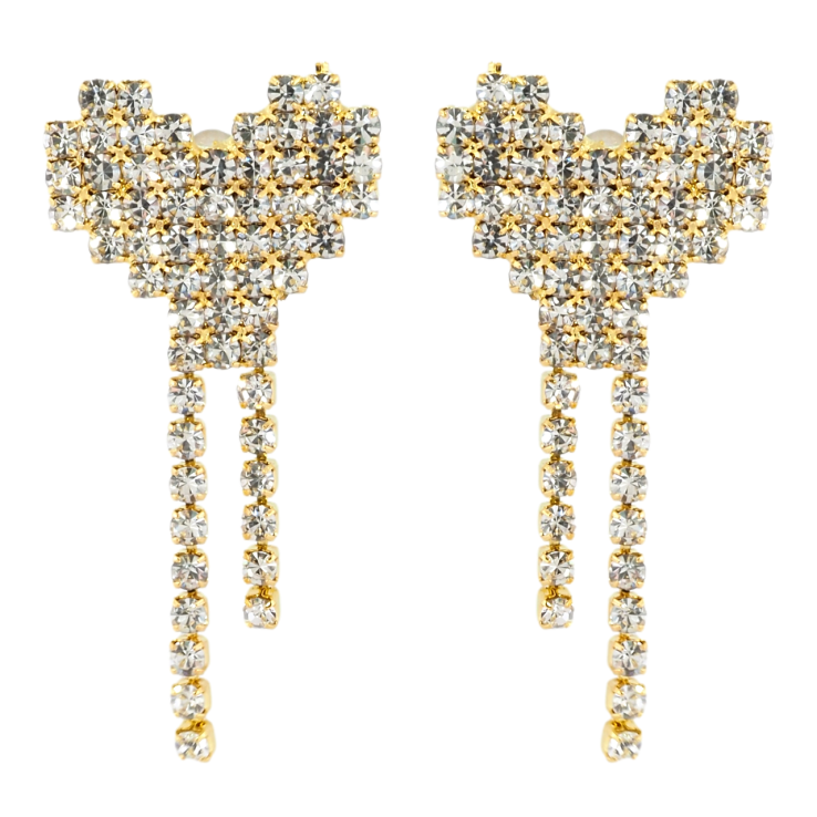 Серьги пусеты Сердечки с инкрустацией стразами фото №22