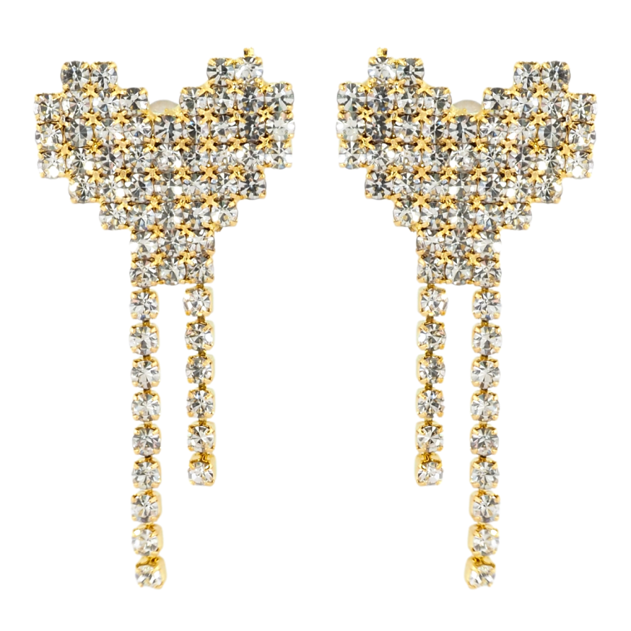 Серьги пусеты Сердечки с инкрустацией стразами фото №1