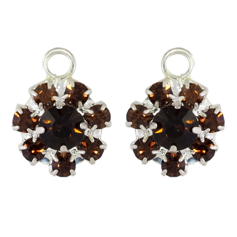 Серьги пусеты Цветочки с коричневыми стразами фото №1