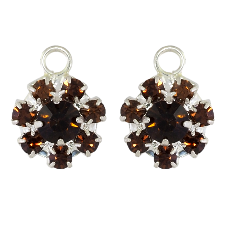 Серьги пусеты Цветочки с коричневыми стразами фото №1