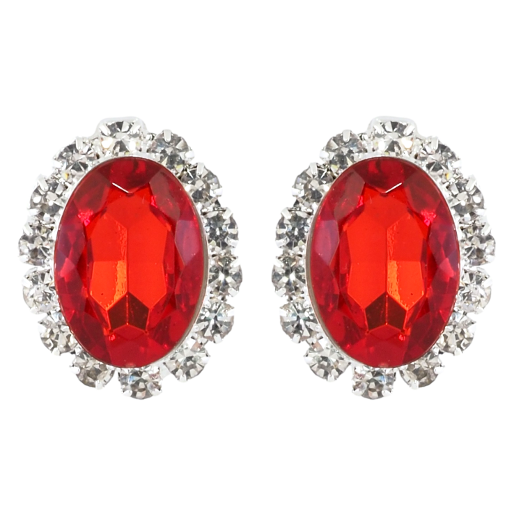 Серьги пусеты Красные кристаллы в обрамлении страз фото №12