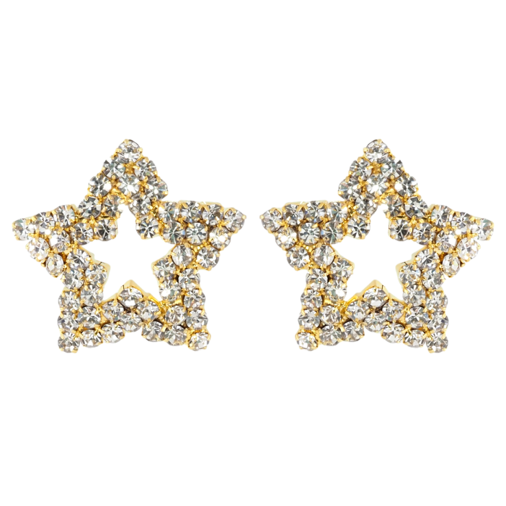 Серьги пусеты Звезды инкрустация стразами фото №7