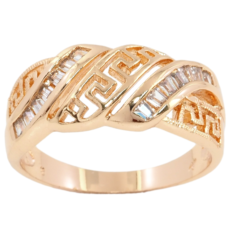 Кольцо Xuping M&L Цвет 18К Резной греческий узор с дорожками циркония фото №1