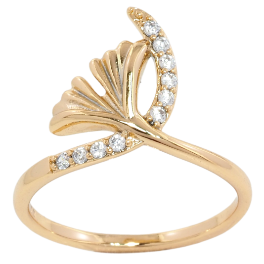 Кольцо Xuping Позолота 18K Листик с дорожкой циркония фото №1 Кольцо Xuping Позолота 18K Листик с дорожкой циркония фото №1