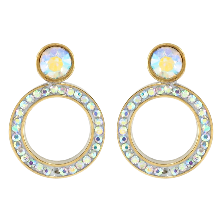 Серьги Xuping TTM Stainless Steel цвет 14K пусеты Круги с радужными фианитами фото №2