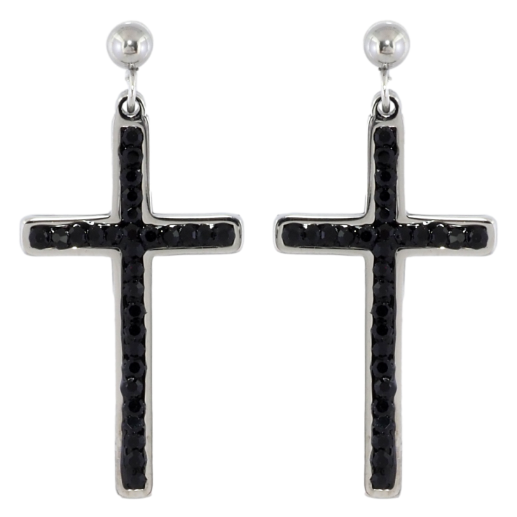 Сережки Xuping TTM Stainless Steel колір Родій пусети «Хрестики з чорними кристалами» фото №9